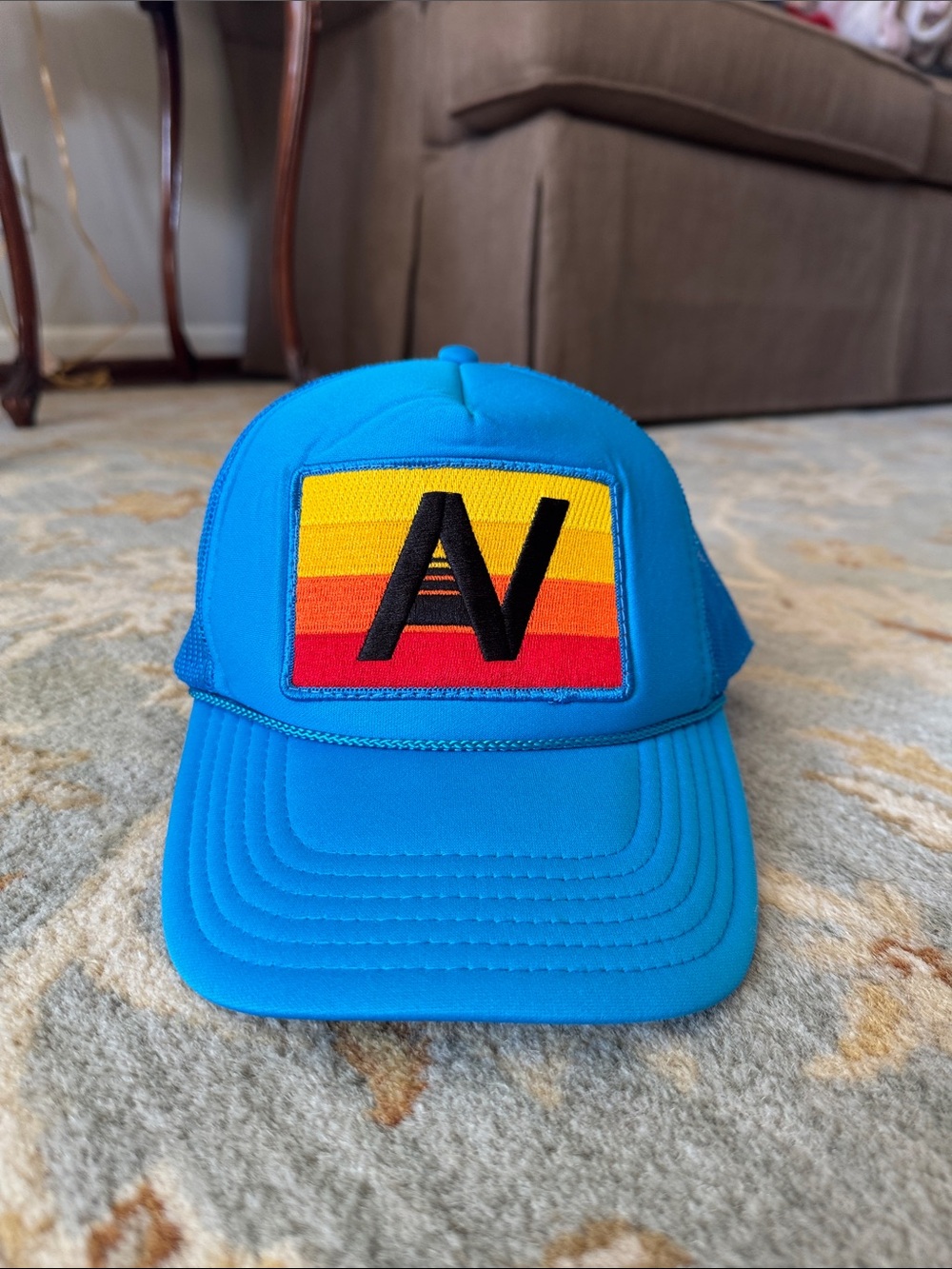 Aviator Nation Blue Trucker Hat with Rainbow Patch Logo - Picture 3 of 3
